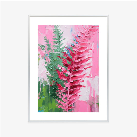 Poster Rosa Farnblätter Rahmen Holz Mit Passepartout Farbe Natürlich