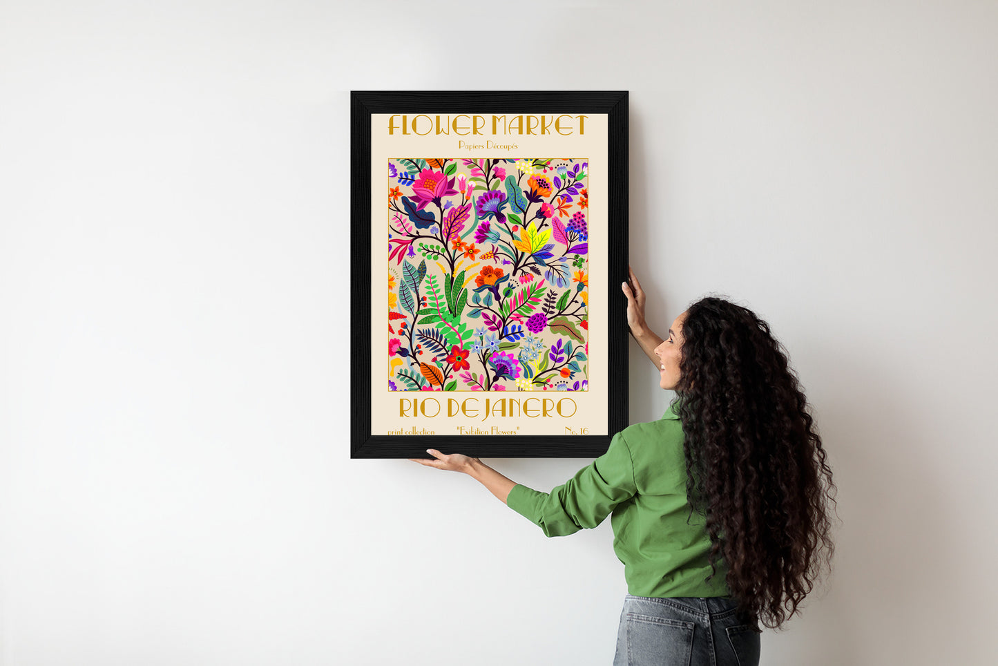Poster Bunte Blumen Blumenmarkt Rahmen Holz Mit Passepartout Farbe Natürlich
