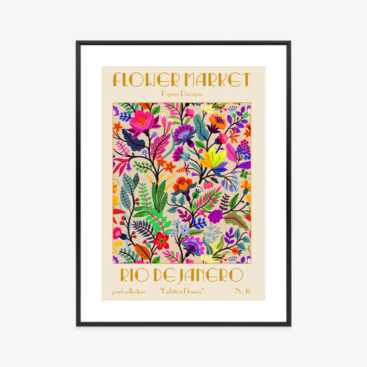 Poster Bunte Blumen Blumenmarkt Rahmen Holz Mit Passepartout Farbe Natürlich