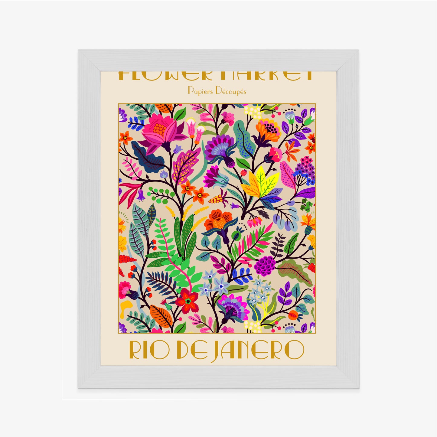 Poster Bunte Blumen Blumenmarkt Rahmen Holz Mit Passepartout Farbe Natürlich