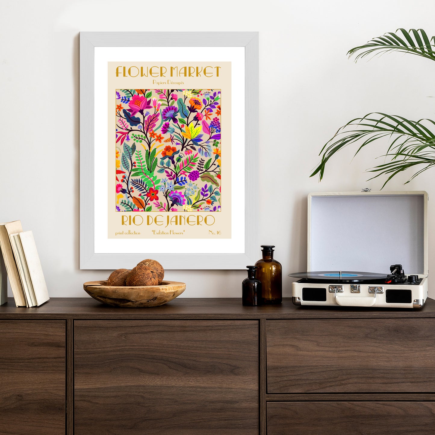 Poster Bunte Blumen Blumenmarkt Rahmen Holz Mit Passepartout Farbe Natürlich