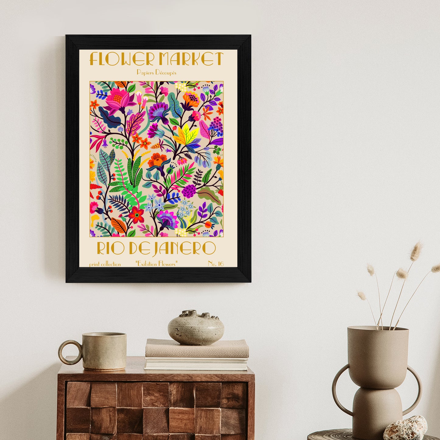 Poster Bunte Blumen Blumenmarkt Rahmen Holz Mit Passepartout Farbe Natürlich