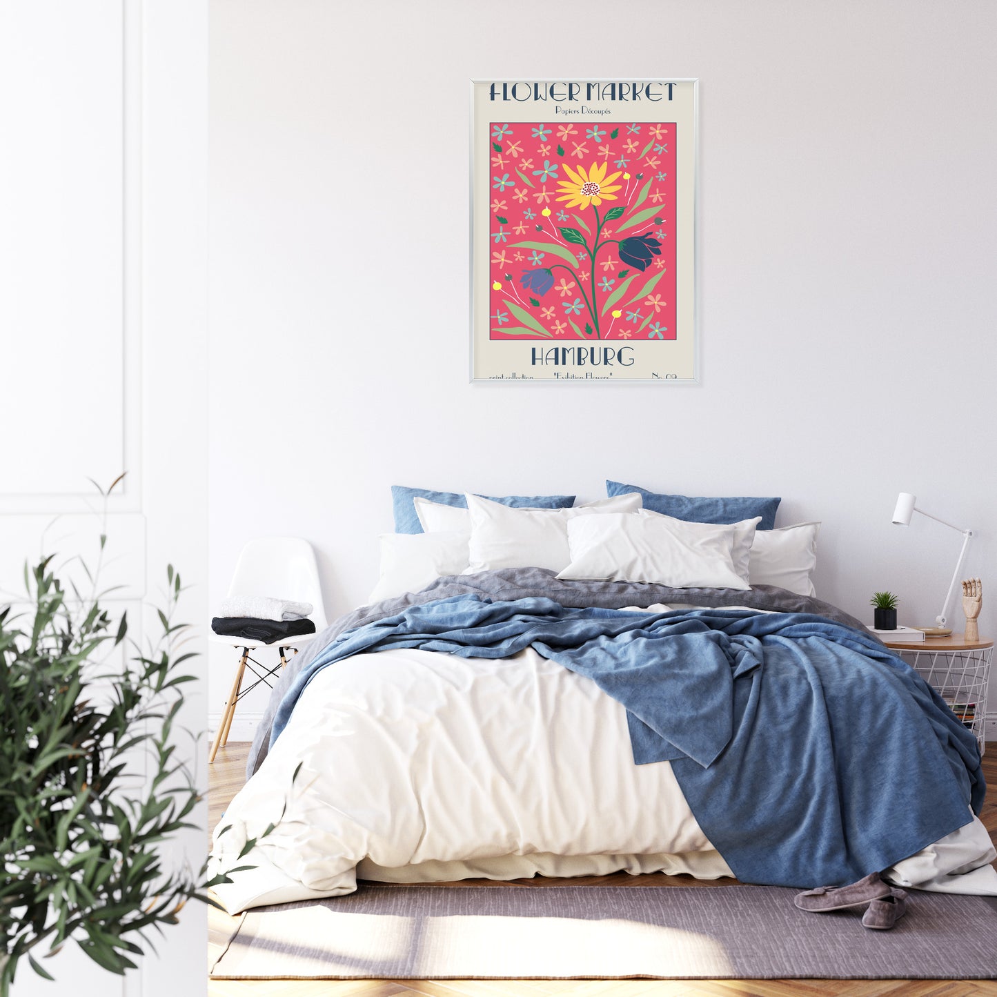 Poster Hamburger Blumenmarkt Rahmen Holz Mit Passepartout Farbe Natürlich