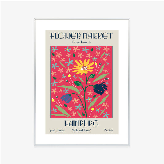 Poster Hamburger Blumenmarkt Rahmen Holz Mit Passepartout Farbe Natürlich