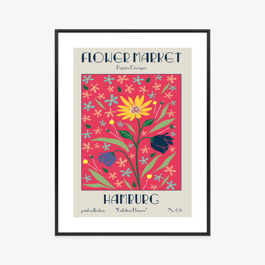 Poster Hamburger Blumenmarkt Rahmen Holz Mit Passepartout Farbe Natürlich