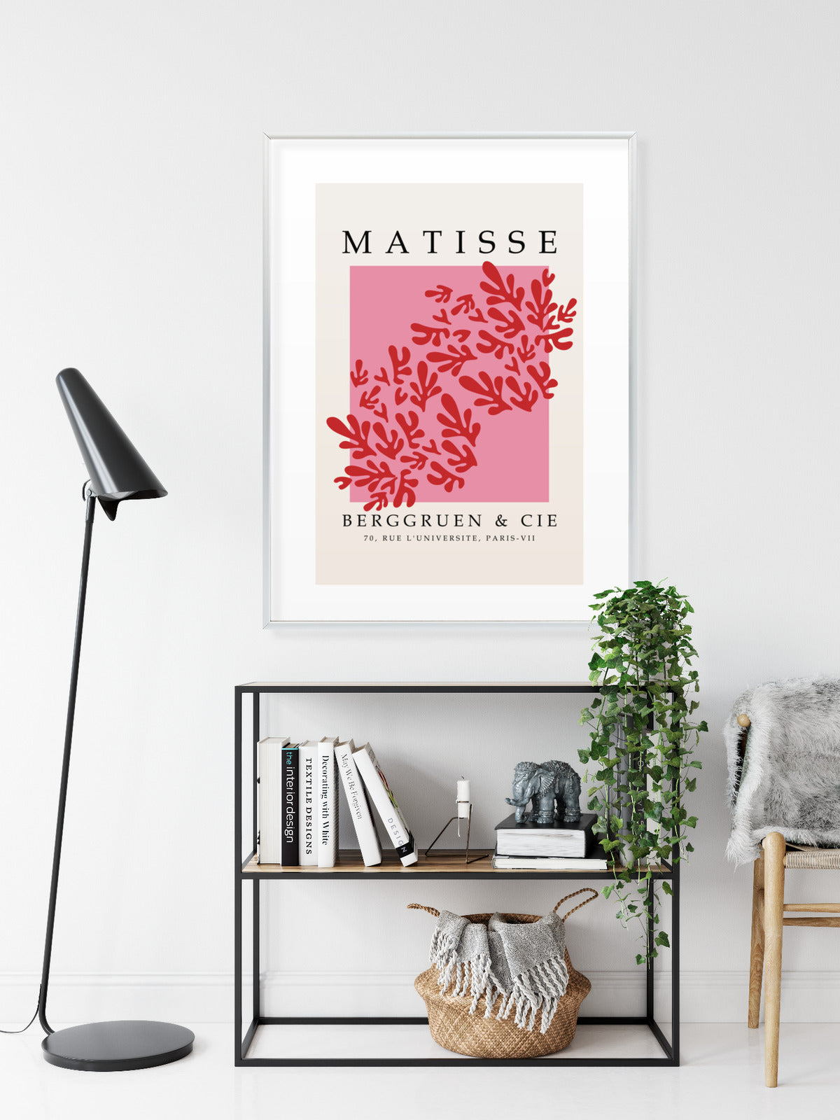 Poster Botanische Dekoration Im Matisse-Stil Rahmen Holz Mit Passepartout Farbe Natürlich