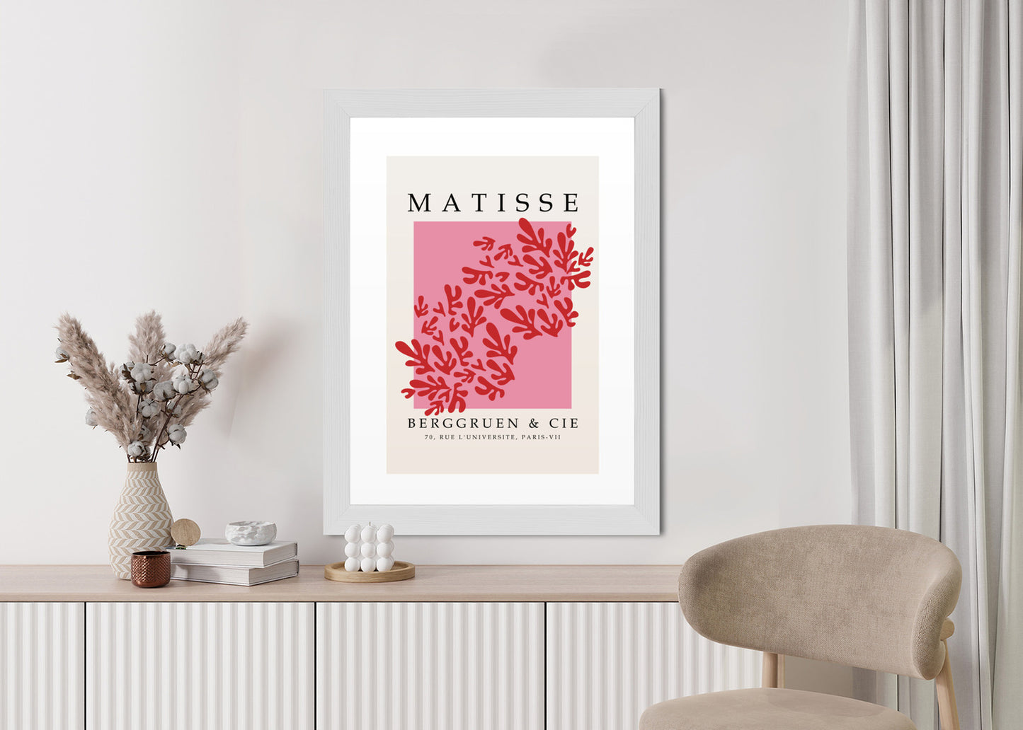 Poster Botanische Dekoration Im Matisse-Stil Rahmen Holz Mit Passepartout Farbe Natürlich