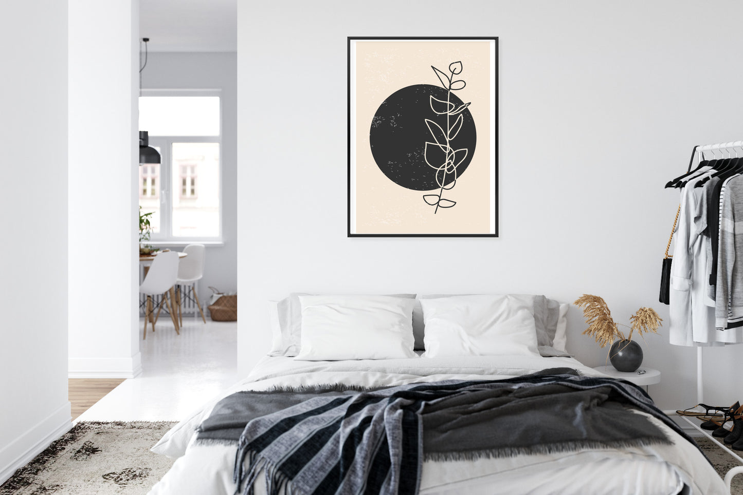 Poster Minimalistischer Zweig Und Kreis Rahmen Holz Mit Passepartout Farbe Natürlich