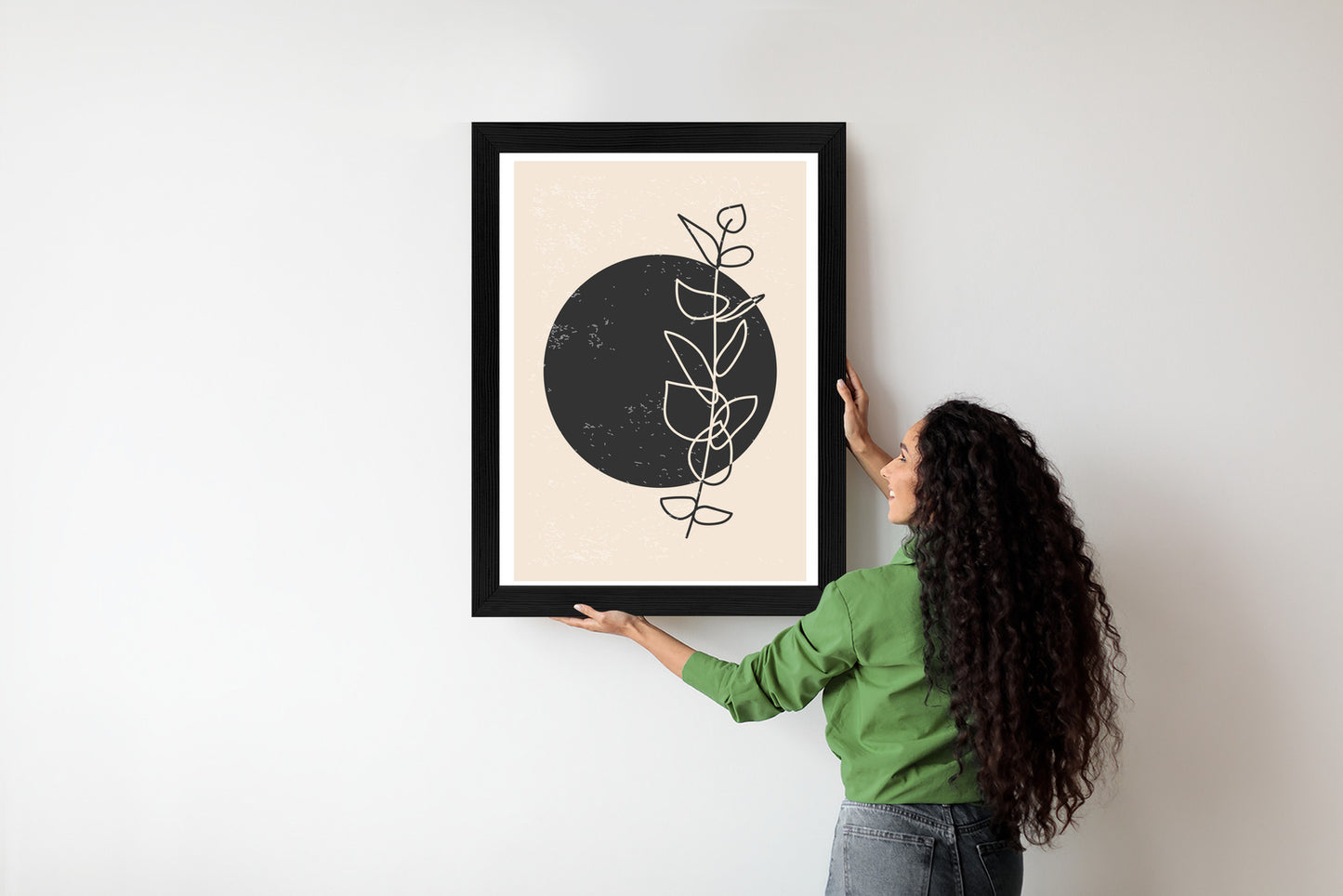 Poster Minimalistischer Zweig Und Kreis Rahmen Holz Mit Passepartout Farbe Natürlich