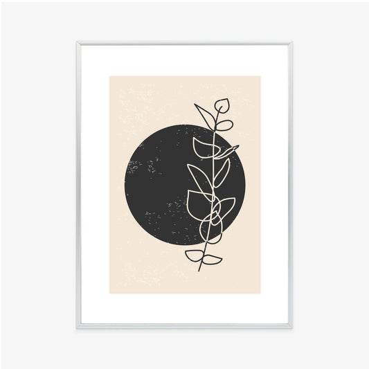 Poster Minimalistischer Zweig Und Kreis Rahmen Holz Mit Passepartout Farbe Natürlich