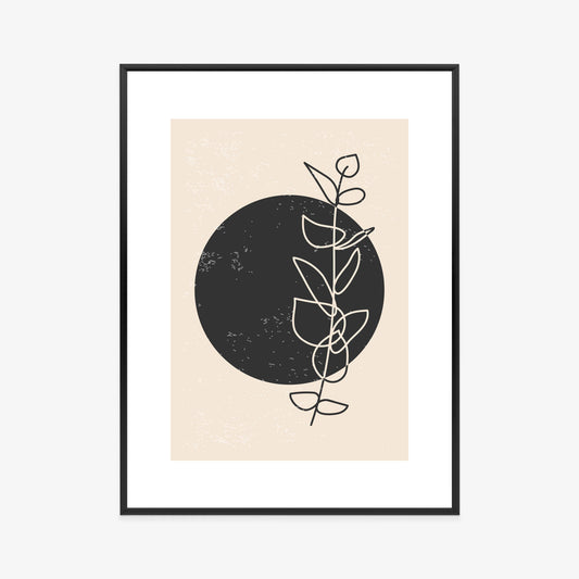 Poster Minimalistischer Zweig Und Kreis Rahmen Holz Mit Passepartout Farbe Natürlich