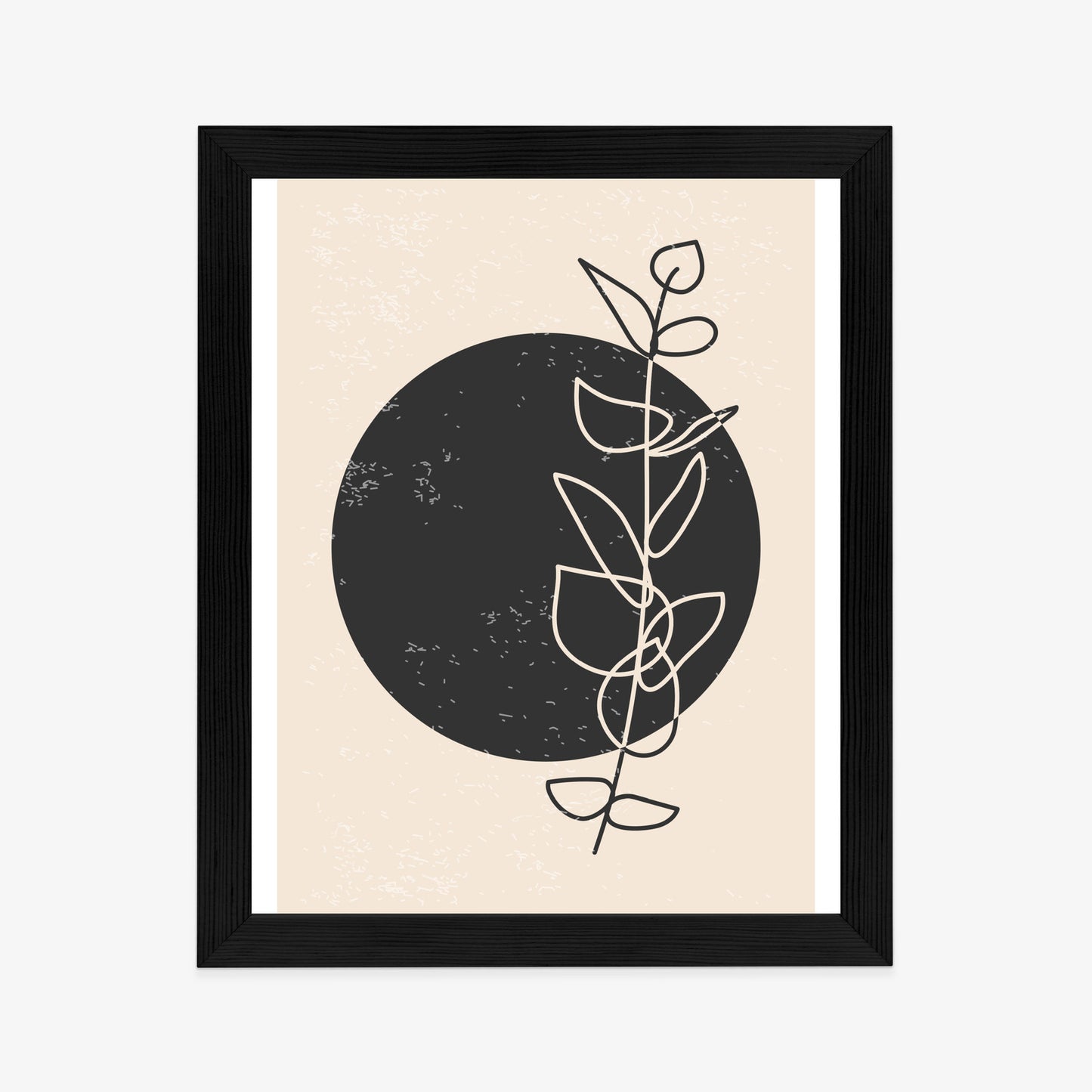 Poster Minimalistischer Zweig Und Kreis Rahmen Holz Mit Passepartout Farbe Natürlich
