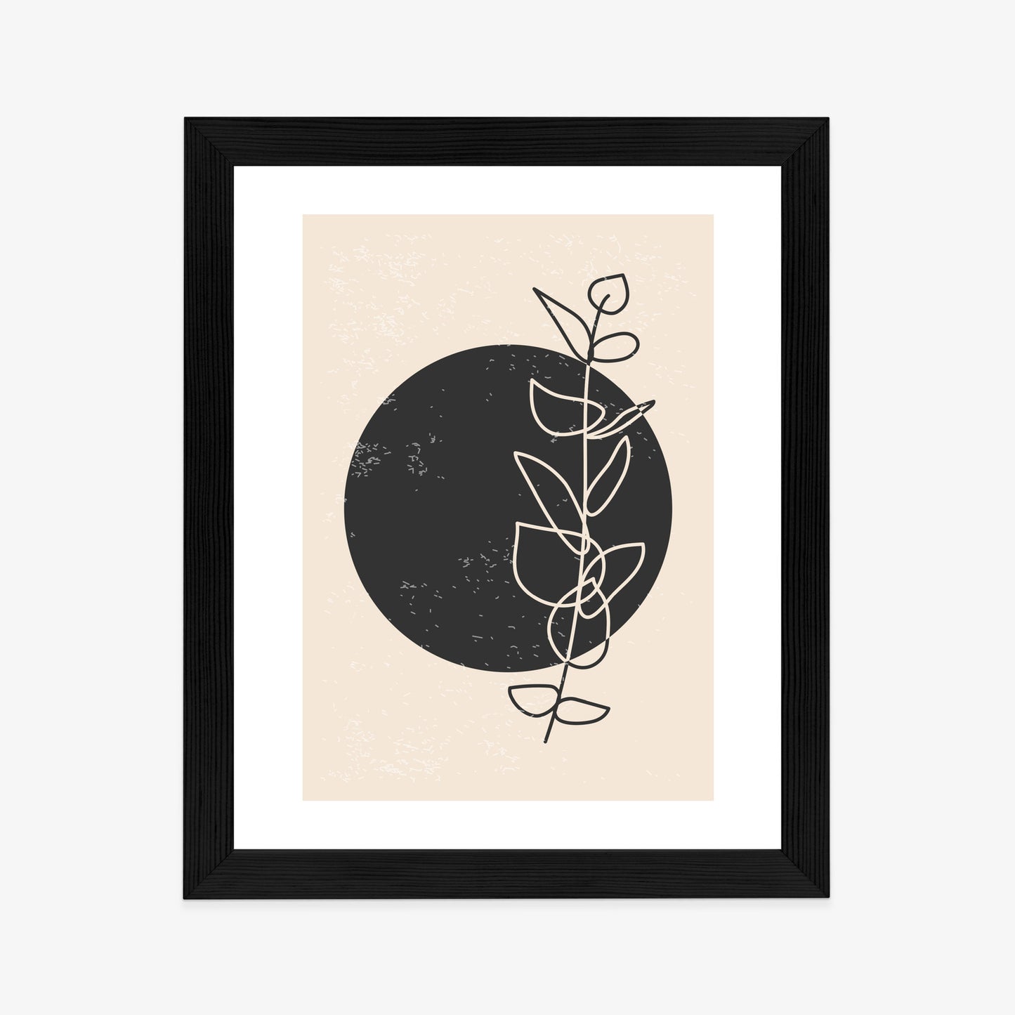 Poster Minimalistischer Zweig Und Kreis Rahmen Holz Mit Passepartout Farbe Natürlich