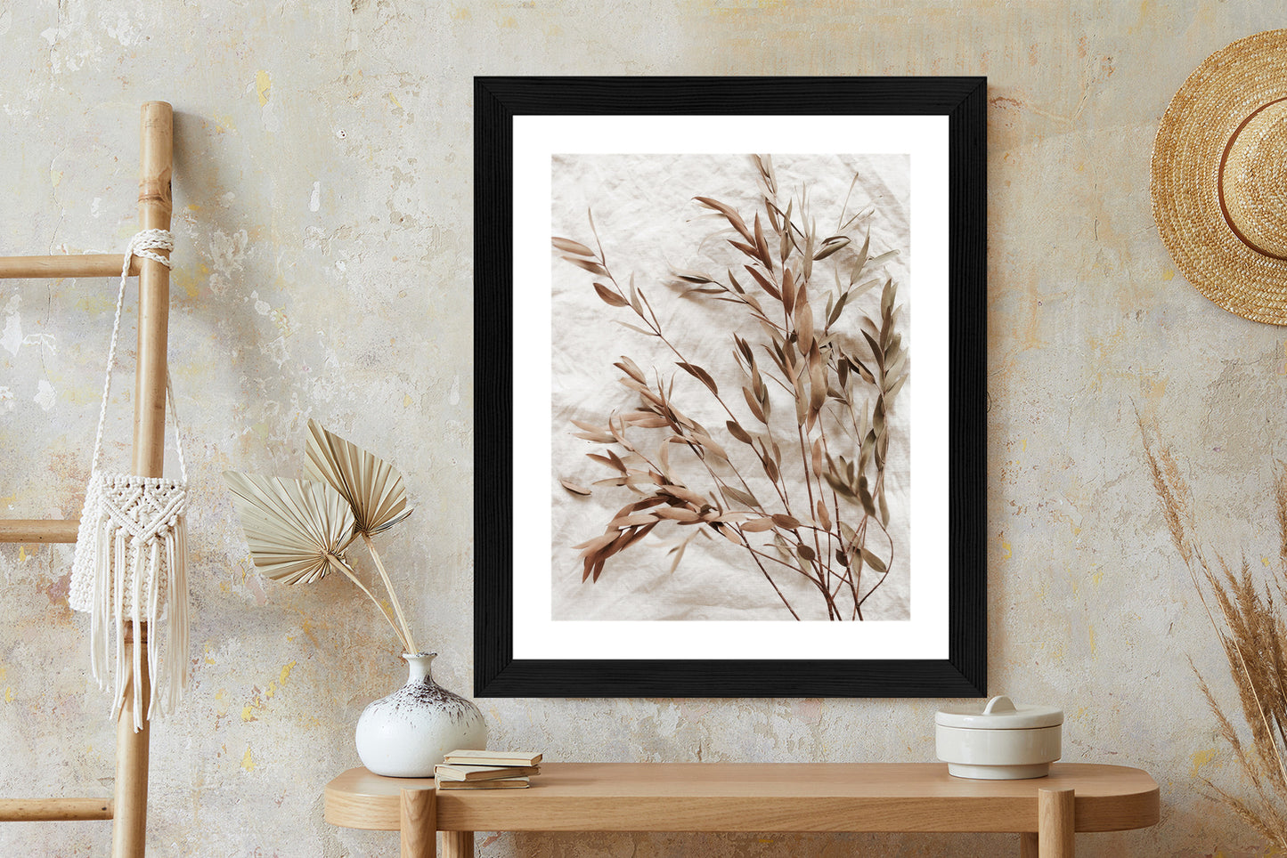 Poster Trockene Eukalyptusblätter Rahmen Holz Mit Passepartout Farbe Natürlich