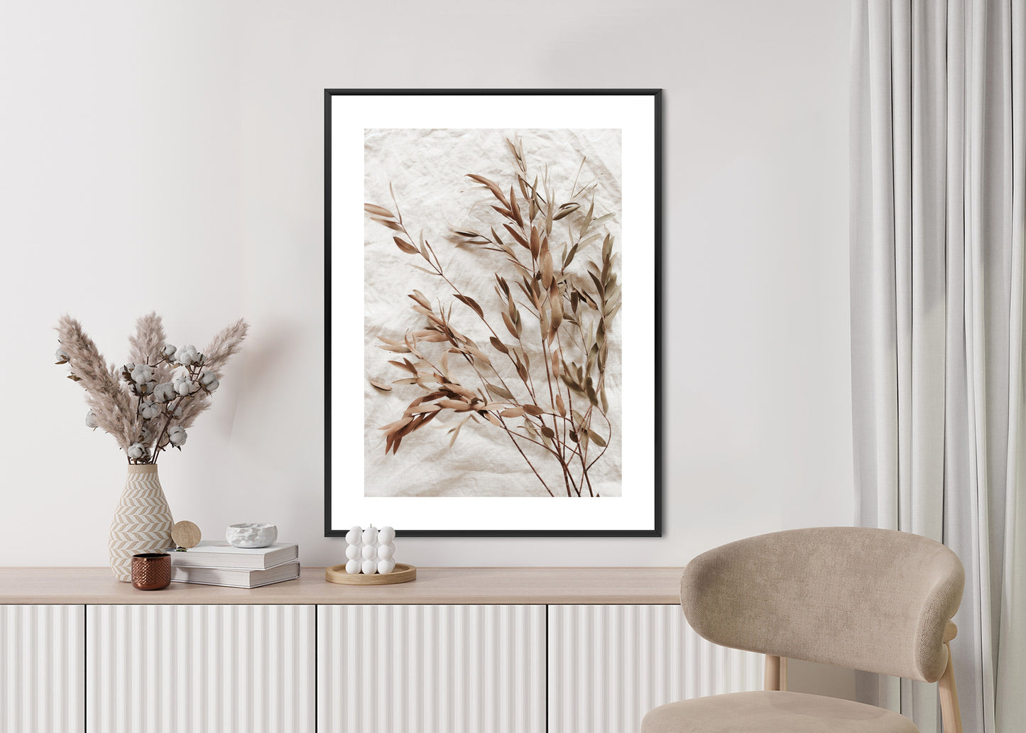 Poster Trockene Eukalyptusblätter Rahmen Holz Mit Passepartout Farbe Natürlich