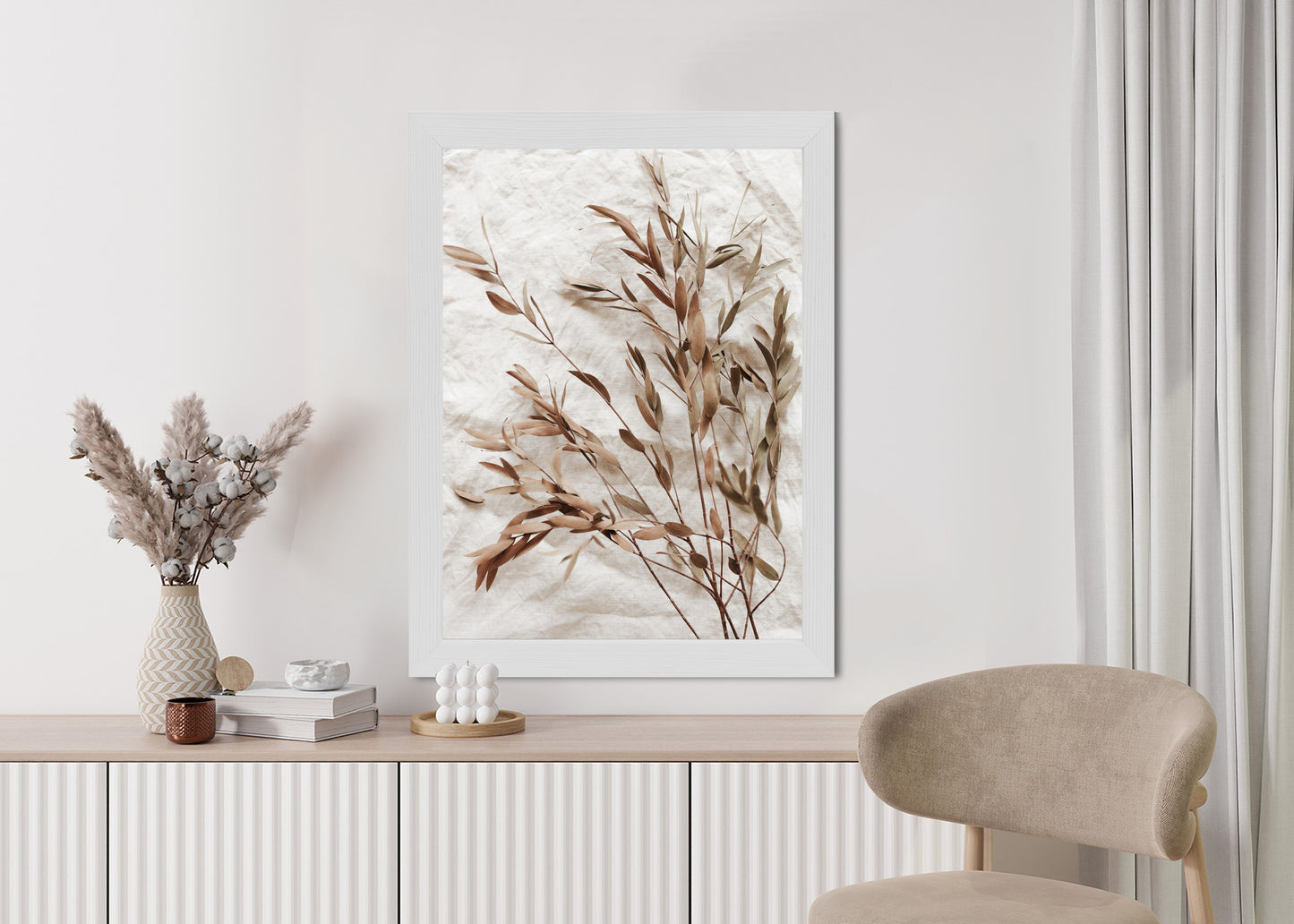 Poster Trockene Eukalyptusblätter Rahmen Holz Mit Passepartout Farbe Natürlich