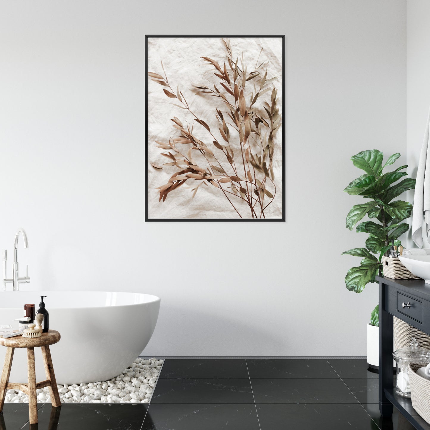 Poster Trockene Eukalyptusblätter Rahmen Holz Mit Passepartout Farbe Natürlich