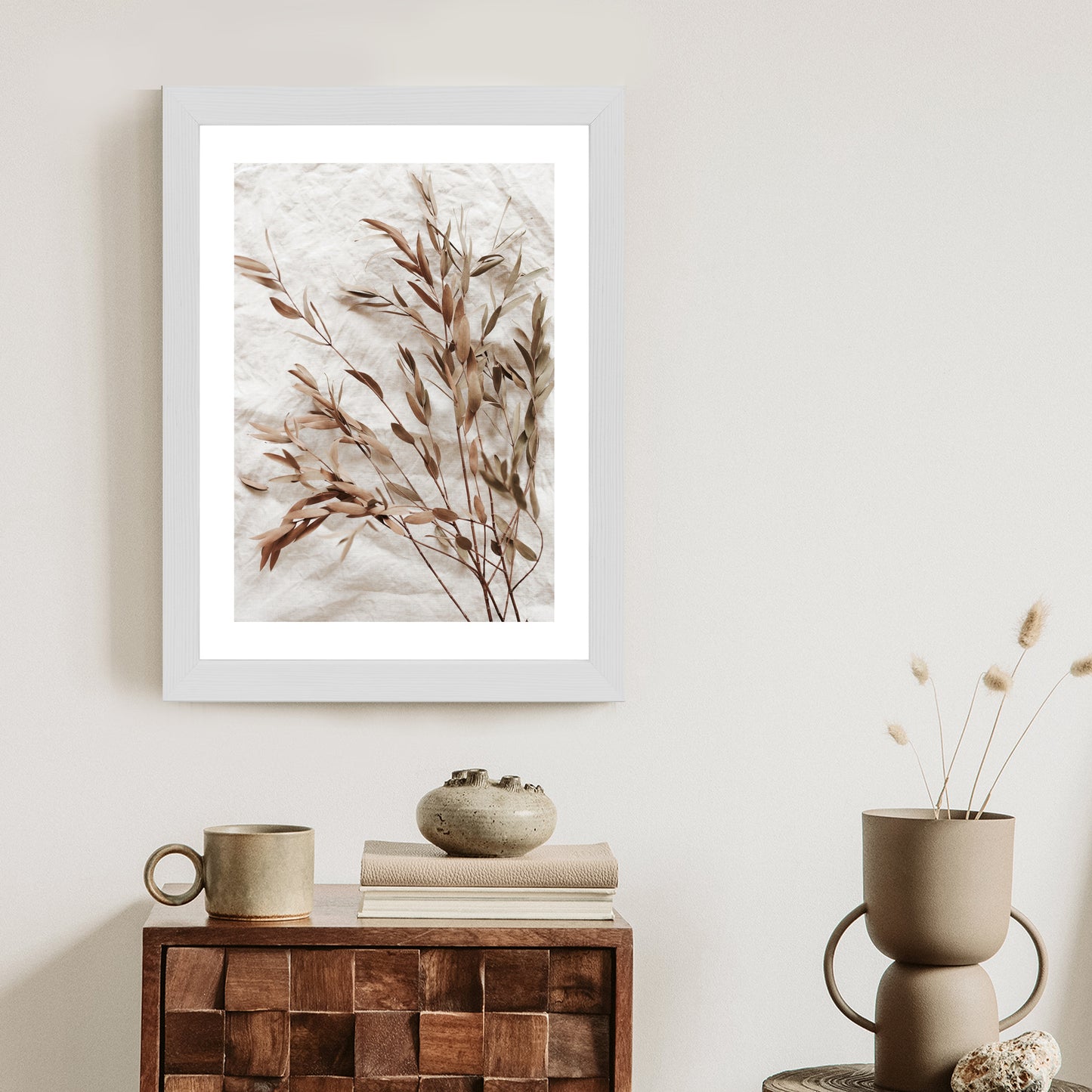Poster Trockene Eukalyptusblätter Rahmen Holz Mit Passepartout Farbe Natürlich