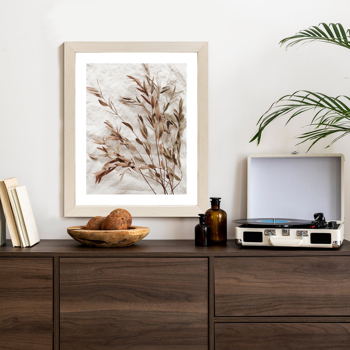 Poster Trockene Eukalyptusblätter Rahmen Holz Mit Passepartout Farbe Natürlich