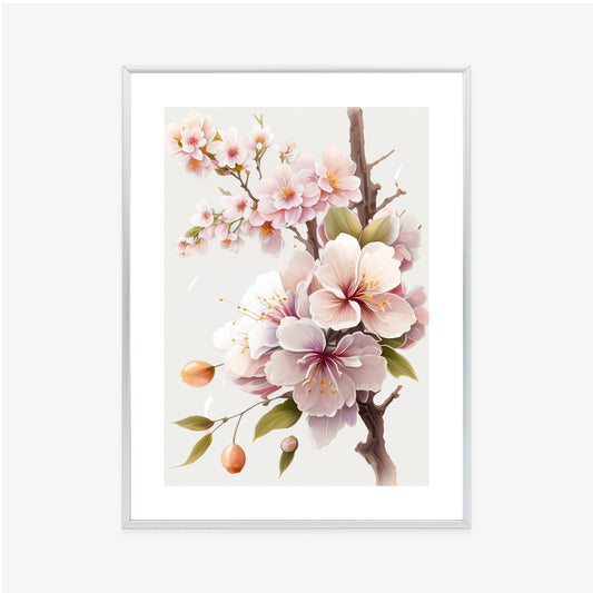 Poster Japanische Weiße Und Rosa Kirschblüten Rahmen Holz Mit Passepartout Farbe Natürlich