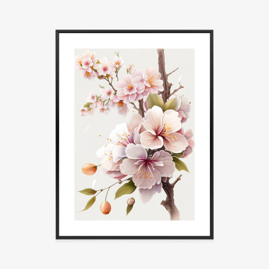 Poster Japanische Weiße Und Rosa Kirschblüten Rahmen Holz Mit Passepartout Farbe Natürlich