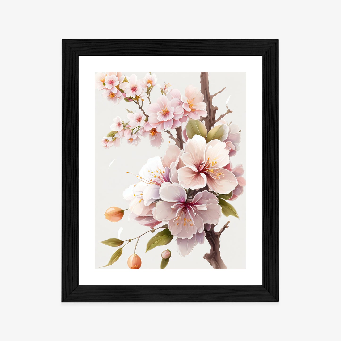 Poster Japanische Weiße Und Rosa Kirschblüten Rahmen Holz Mit Passepartout Farbe Natürlich