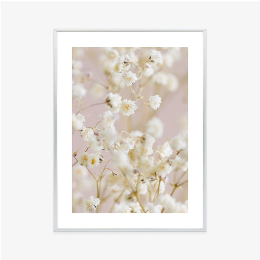 Poster Weiße Kleine Blumen Auf Rosa Hintergrund