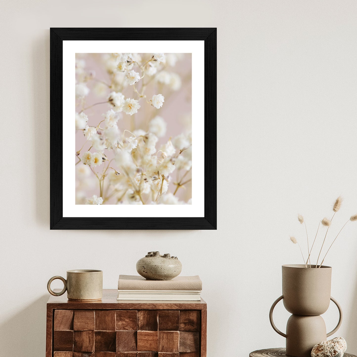 Poster Weiße Kleine Blumen Auf Rosa Hintergrund