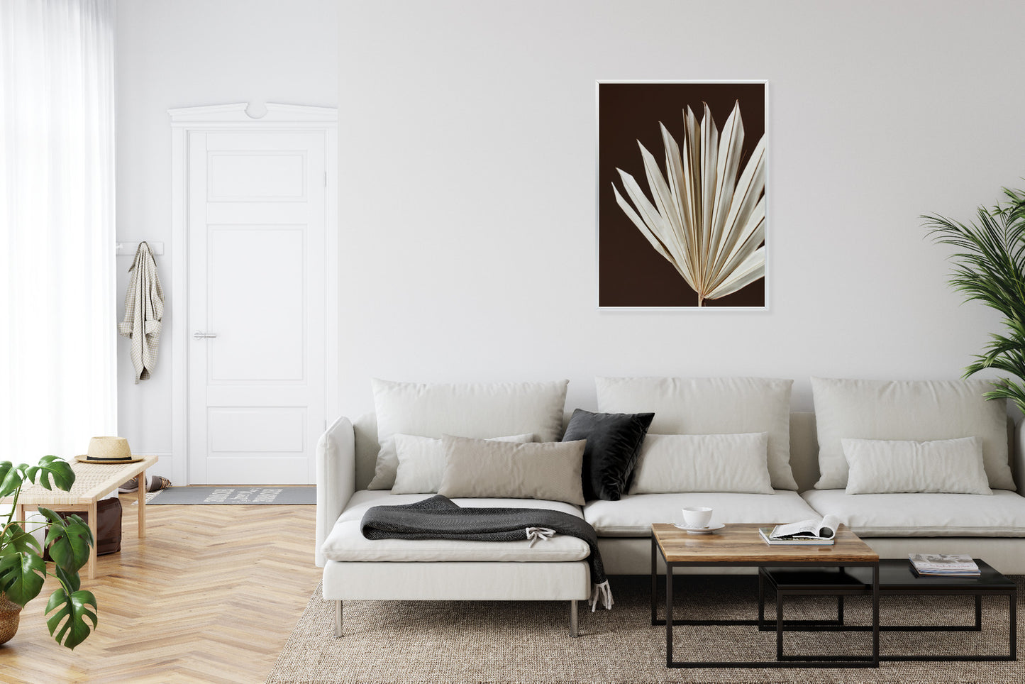 Poster Trockene Palme Auf Braunem Hintergrund Rahmen Holz Mit Passepartout Farbe Natürlich