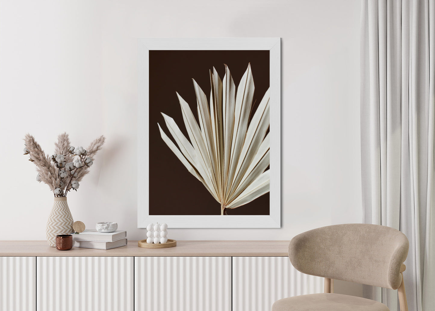 Poster Trockene Palme Auf Braunem Hintergrund Rahmen Holz Mit Passepartout Farbe Natürlich