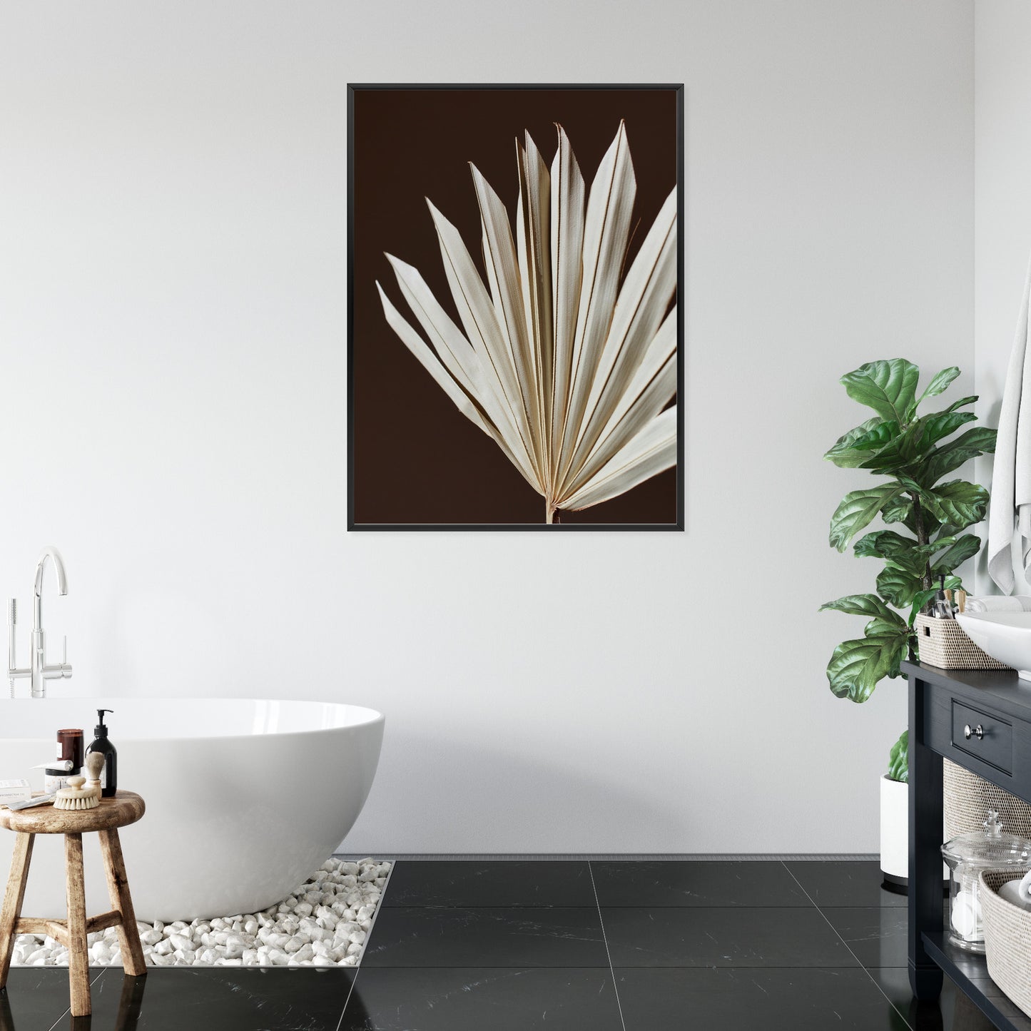 Poster Trockene Palme Auf Braunem Hintergrund Rahmen Holz Mit Passepartout Farbe Natürlich