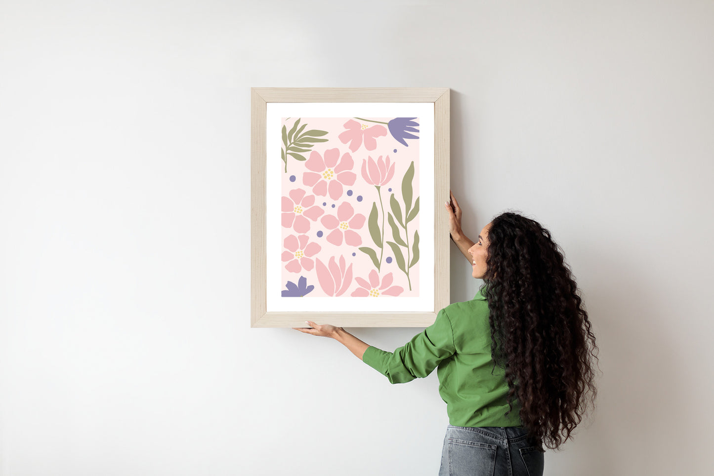 Poster Botanische Grafiken Mit Pastellblumen Rahmen Holz Mit Passepartout Farbe Natürlich