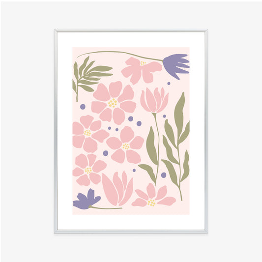 Poster Botanische Grafiken Mit Pastellblumen Rahmen Holz Mit Passepartout Farbe Natürlich