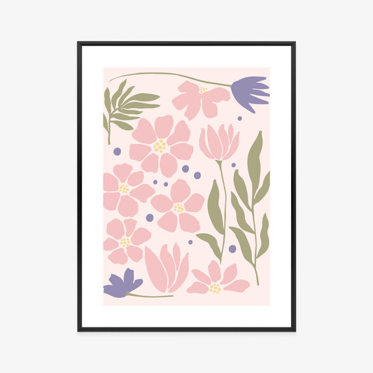 Poster Botanische Grafiken Mit Pastellblumen Rahmen Holz Mit Passepartout Farbe Natürlich