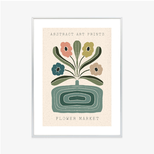 Poster Moderne Illustration Mit Einer Vase Voller Blumen Rahmen Holz Mit Passepartout Farbe Natürlich