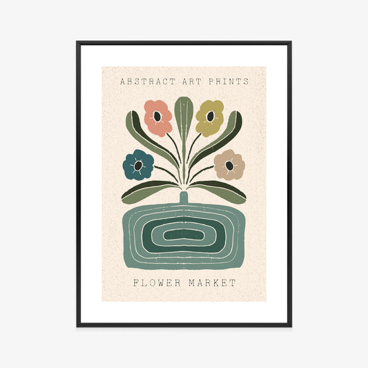 Poster Moderne Illustration Mit Einer Vase Voller Blumen Rahmen Holz Mit Passepartout Farbe Natürlich