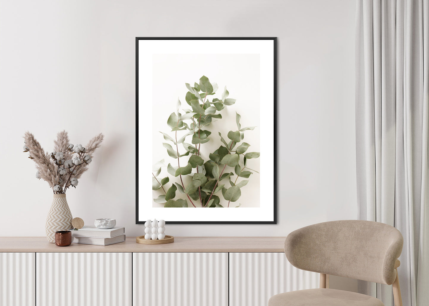 Poster Eukalyptuszweig Rahmen Holz Mit Passepartout Farbe Schwarz