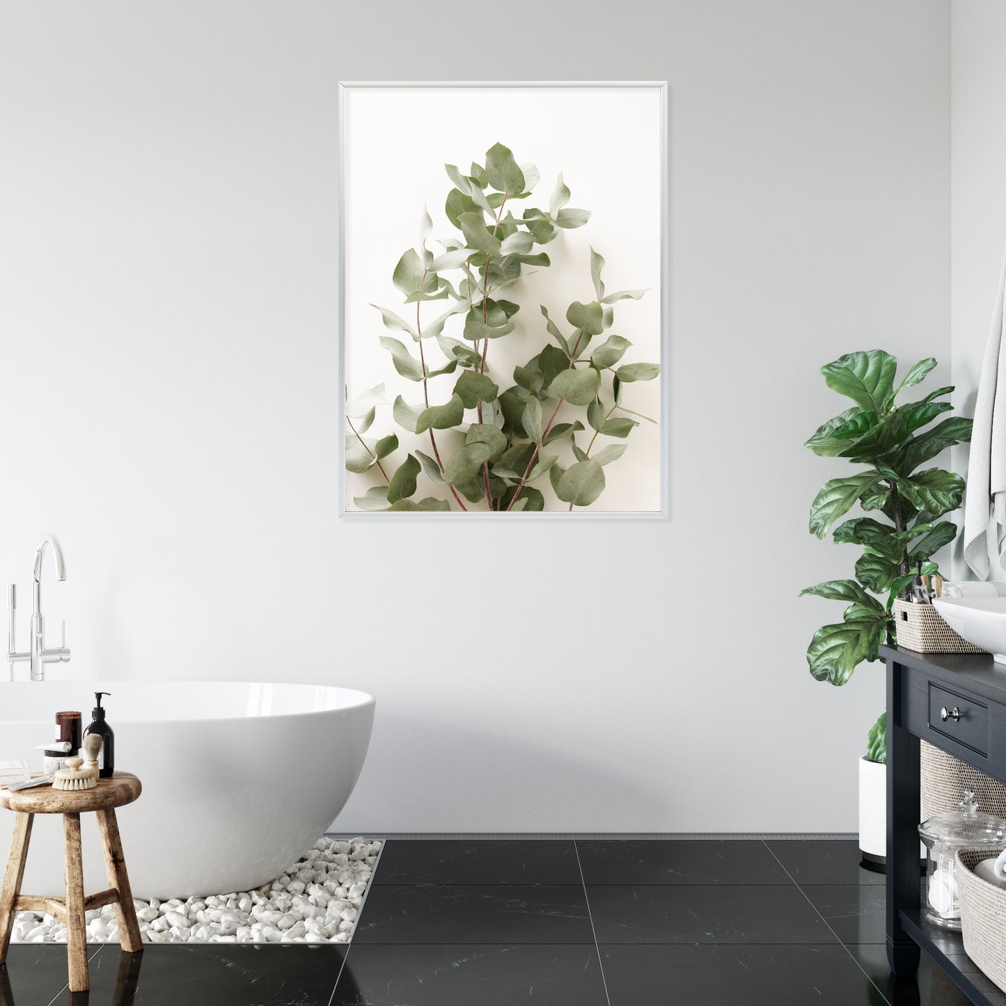 Poster Eukalyptuszweig Rahmen Holz Mit Passepartout Farbe Schwarz