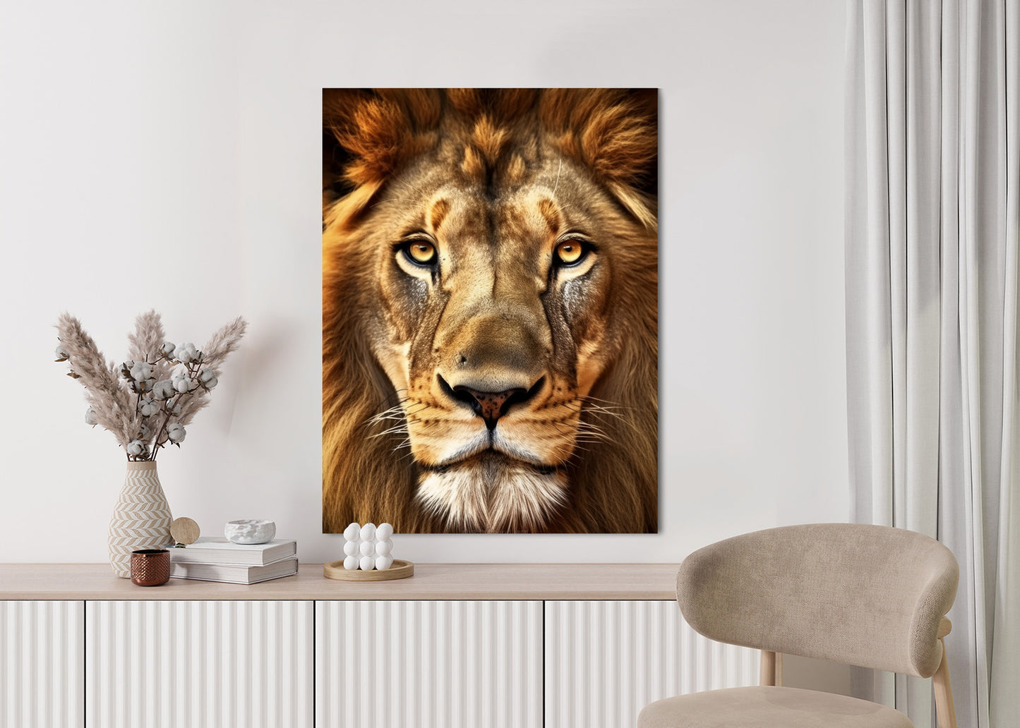Poster Ein Majestätischer Löwe Im Porträt Rahmen Holz Mit Passepartout Farbe Natürlich