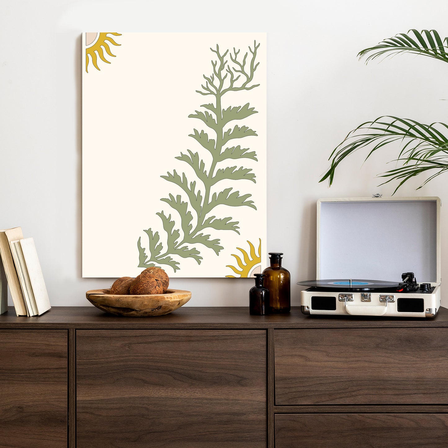 Poster Blätter Und Zweige Mit Wurzeln Rahmen Holz Mit Passepartout Farbe Natürlich