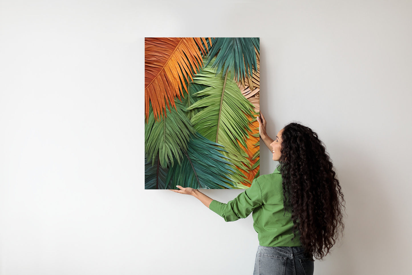 Poster Bunte Palmblätter Aus Geschnittenem Papier Rahmen Holz Mit Passepartout Farbe Natürlich