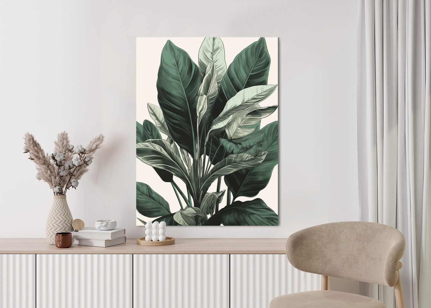 Poster Grüne Philodendronpflanze Rahmen Holz Mit Passepartout Farbe Natürlich