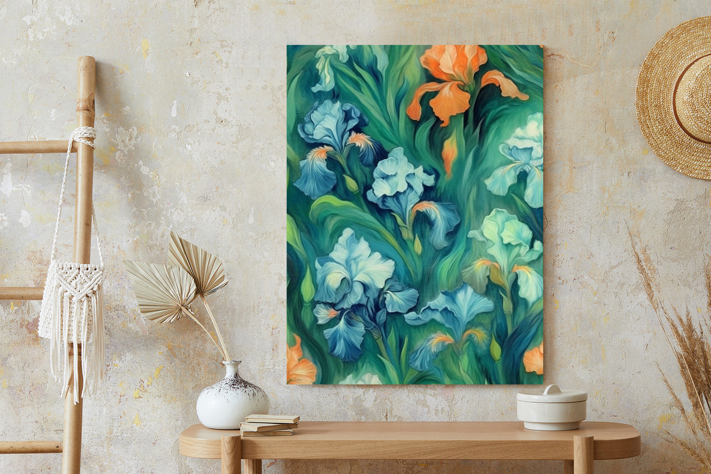 Poster Bunte Irisblüten Rahmen Holz Mit Passepartout Farbe Natürlich