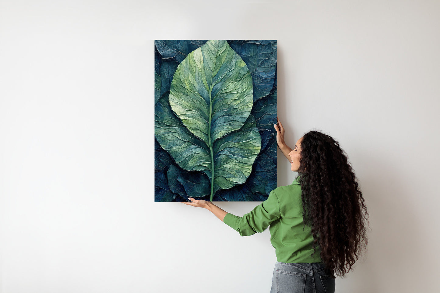 Poster Natur Abstraktes Grünes Blatt Rahmen Holz Mit Passepartout Farbe Natürlich