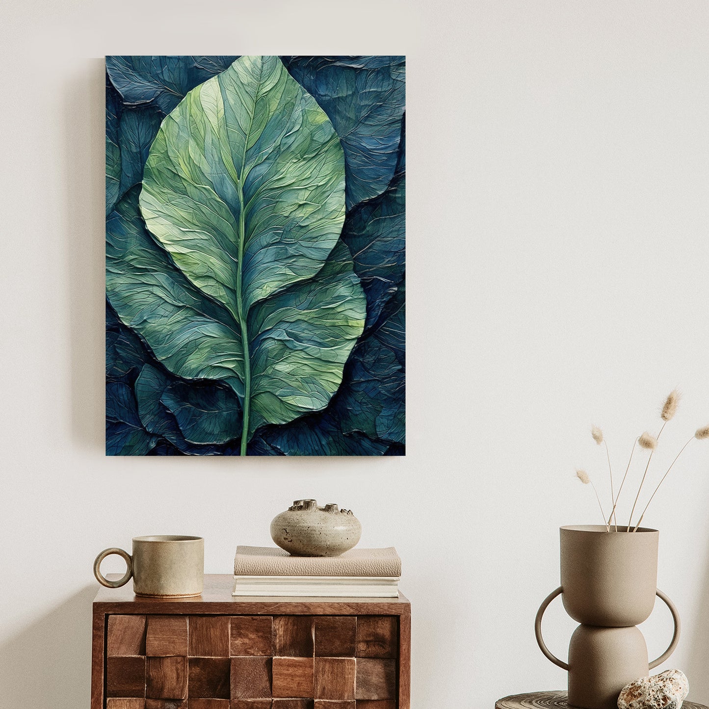 Poster Natur Abstraktes Grünes Blatt Rahmen Holz Mit Passepartout Farbe Natürlich