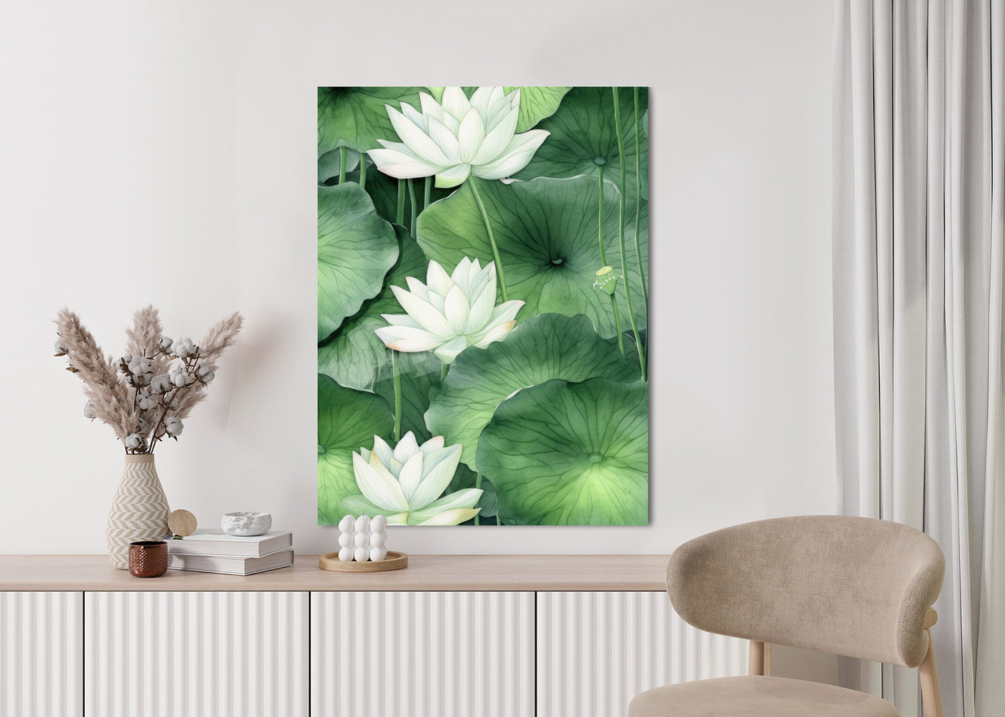 Poster Lotusblume Zwischen Grünen Blättern Rahmen Holz Mit Passepartout Farbe Natürlich