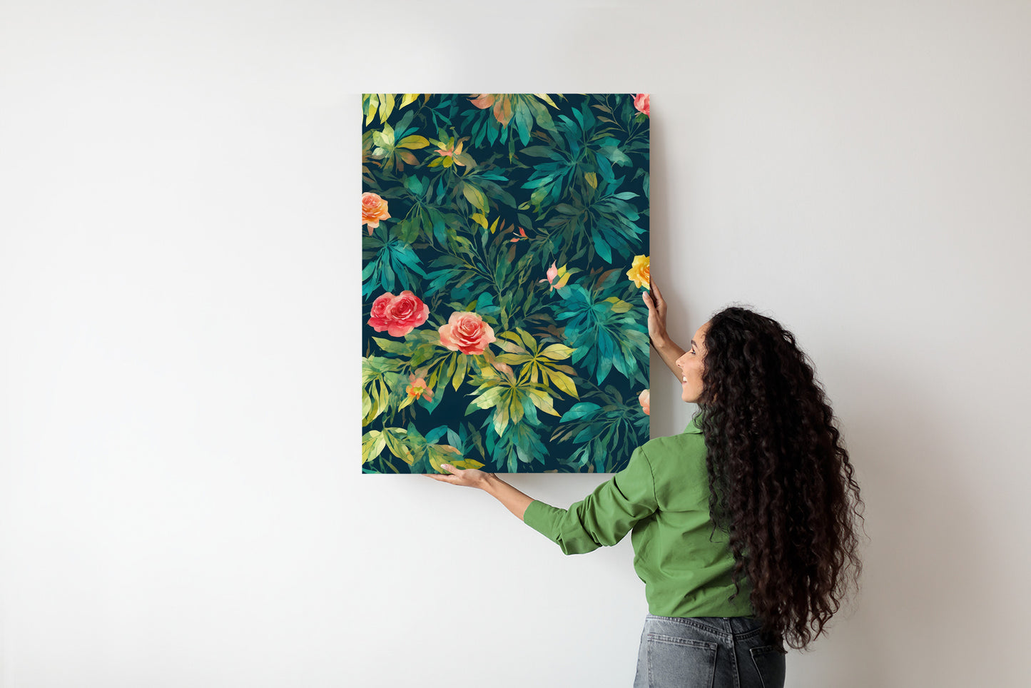 Poster Aquarell Wildrosen Rahmen Holz Mit Passepartout Farbe Natürlich