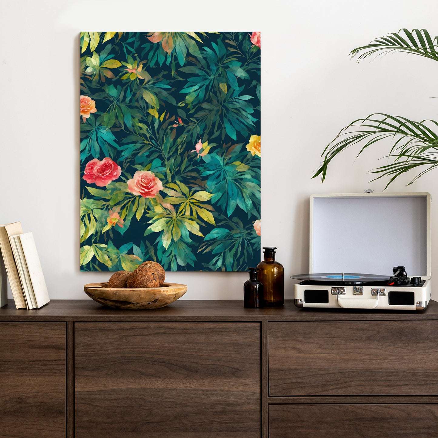 Poster Aquarell Wildrosen Rahmen Holz Mit Passepartout Farbe Natürlich