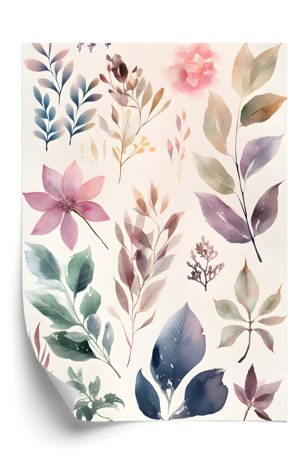 Poster Bunte Blätter Mit Aquarell Bemalt Rahmen Holz Mit Passepartout Farbe Natürlich