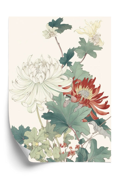 Poster Ein Blumenstrauß Auf Hellbeigem Hintergrund Rahmen Holz Mit Passepartout Farbe Natürlich